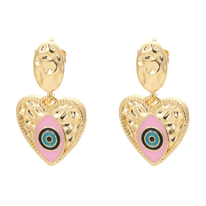 Hip-pop-style Colorful Dripping Oil Devil's Eye Copper Earrings Wholesale