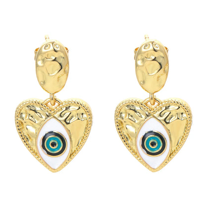 Hip-pop-style Colorful Dripping Oil Devil's Eye Copper Earrings Wholesale