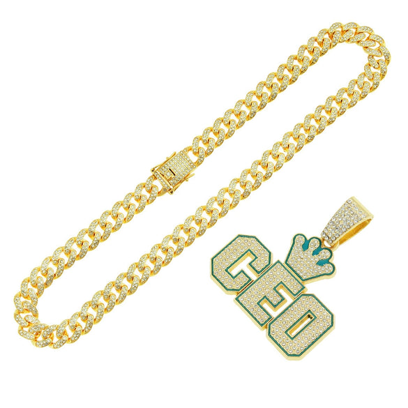 Hiphop Alloy Letter Pendant Necklace With Diamond And Cuban Chain For Men
