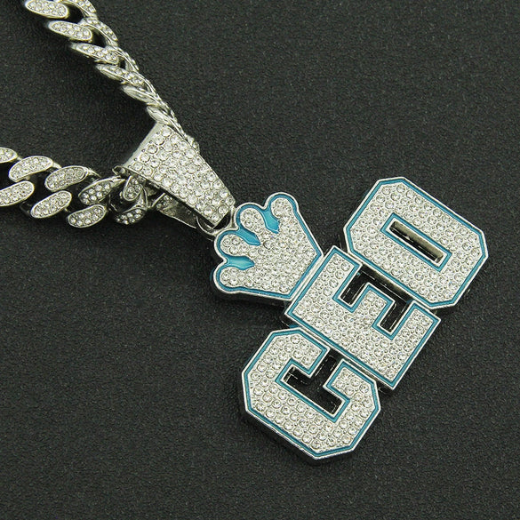 Hiphop Alloy Letter Pendant Necklace With Diamond And Cuban Chain For Men