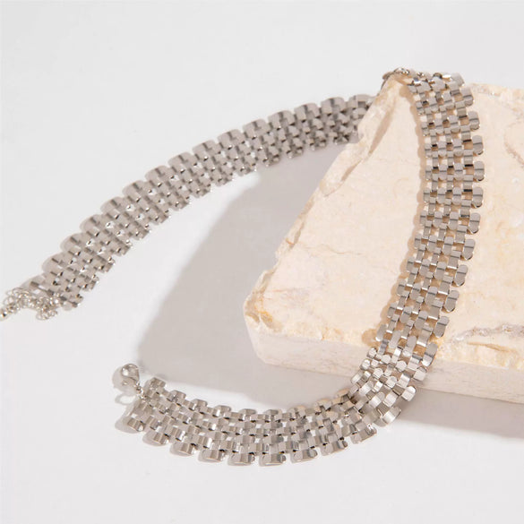 Hiphop Cuban Style Clavicle Chain Necklace For Women Alloy Geometric Design Electroplating