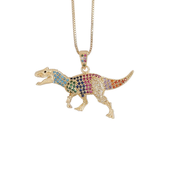 Hiphop Dinosaur Pendant Zircon Necklace Copper Electroplated