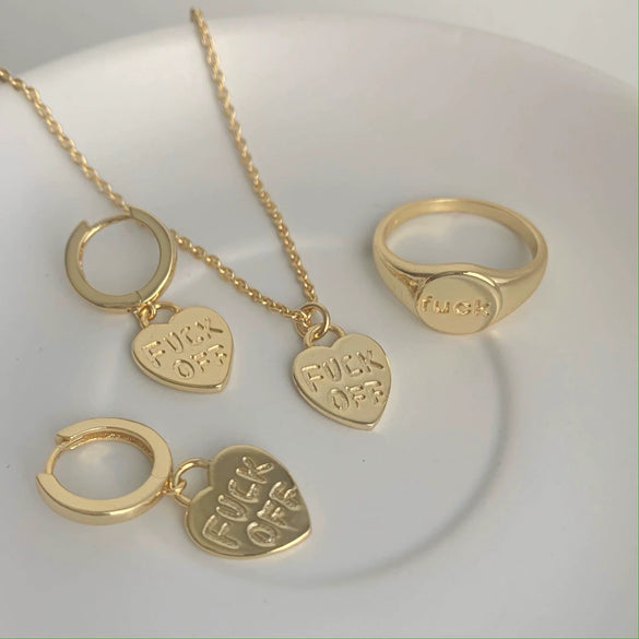 Hiphop Heart Pendant Necklace Copper Plated Brass Jewelry