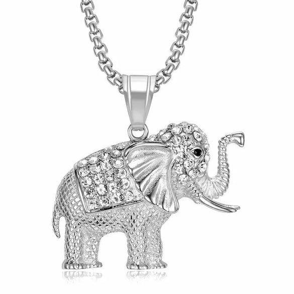 Hiphop Jewelry Titanium Steel Gold Plated African Elephant Pendant Necklace With Vacuum Plating