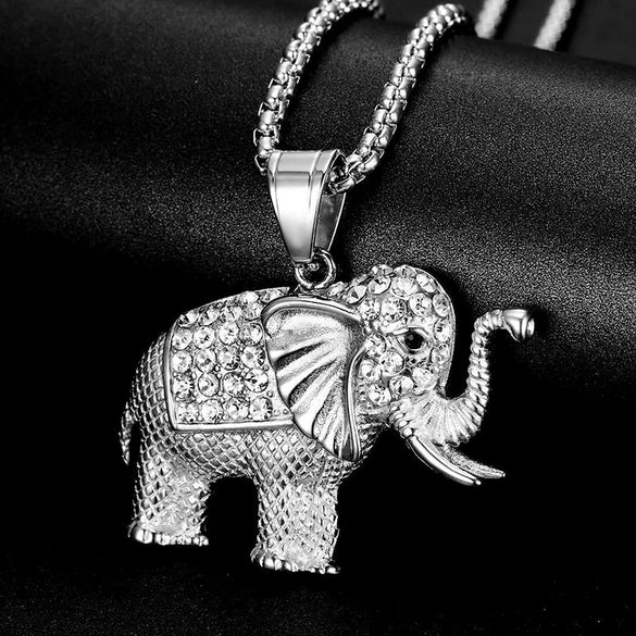 Hiphop Jewelry Titanium Steel Gold Plated African Elephant Pendant Necklace With Vacuum Plating