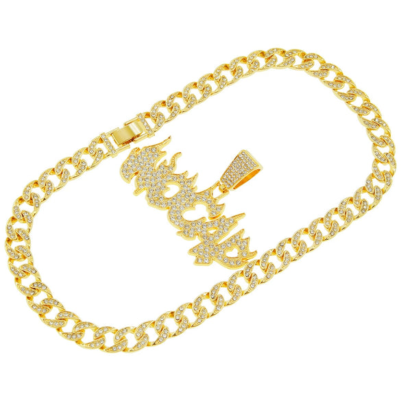 Hiphop Necklace Alloy With Diamond And Alphabet Cuban Chain For Men