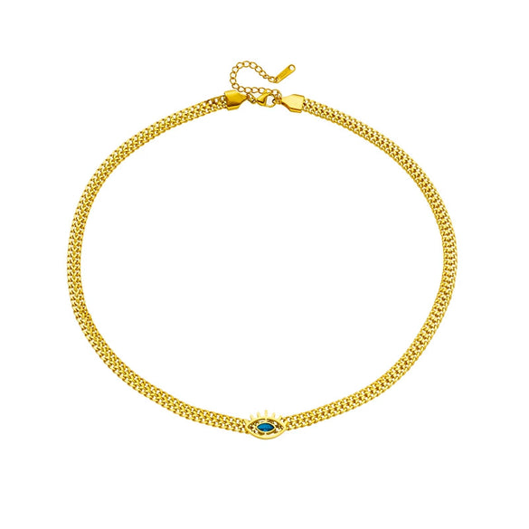 Hiphop Necklace Titanium Steel Geometric Hollow Blue Eyes Electroplating