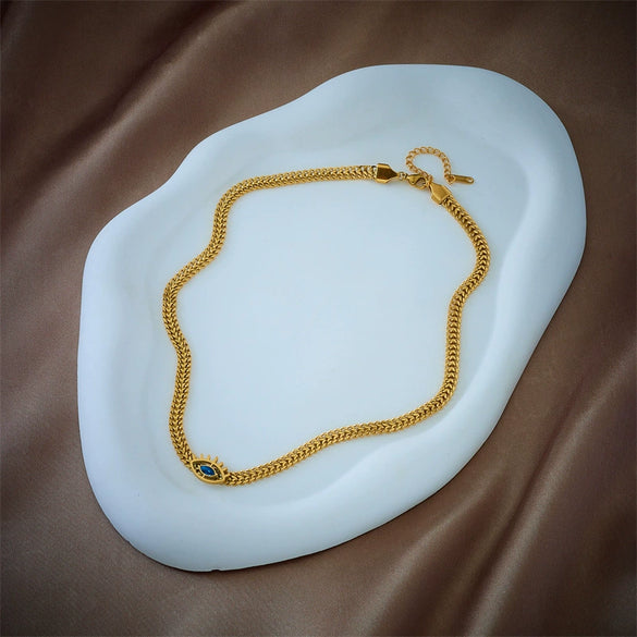 Hiphop Necklace Titanium Steel Geometric Hollow Blue Eyes Electroplating