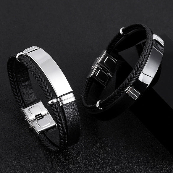 Hiphop Punk Style Twist Braided Doublelayer Titanium Steel Bracelet With Engraving Logo