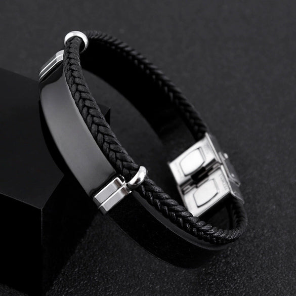 Hiphop Punk Style Twist Braided Doublelayer Titanium Steel Bracelet With Engraving Logo