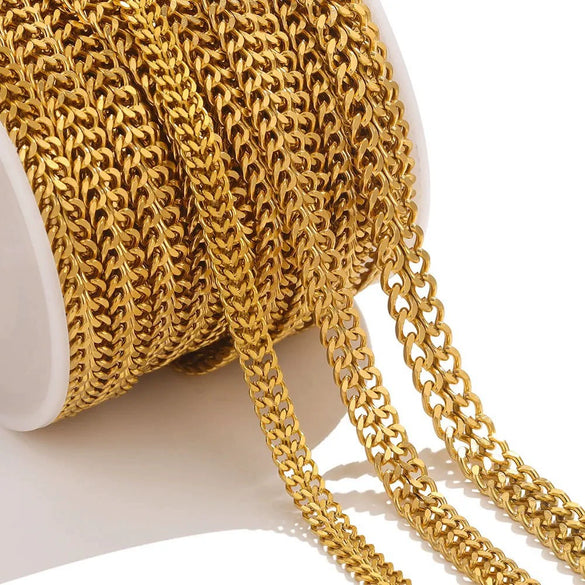 Hiphop Stainless Steel Chain Double Woven Flat Grinding Electroplating