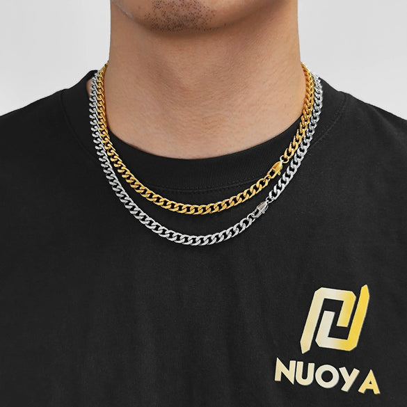 Hiphop Stainless Steel Geometric Cuban Chain Necklace With Electroplating