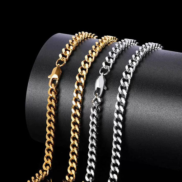 Hiphop Stainless Steel Geometric Cuban Chain Necklace With Electroplating
