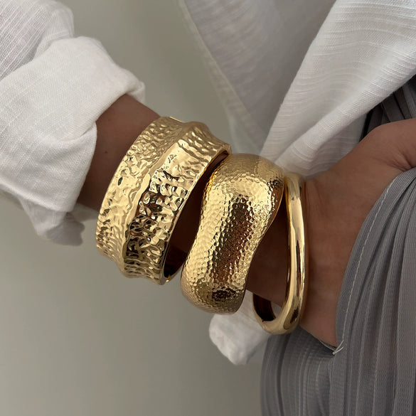 Hiphop Style Irregular Alloy Hammer Wideface Electroplated Bracelet