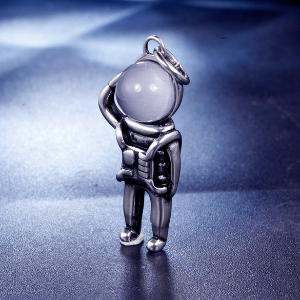 Hipster Hip Hop Retro Three Dimensional Space Astronaut Pendant Stainless Steel Necklace With Geometric Design And Electroplating