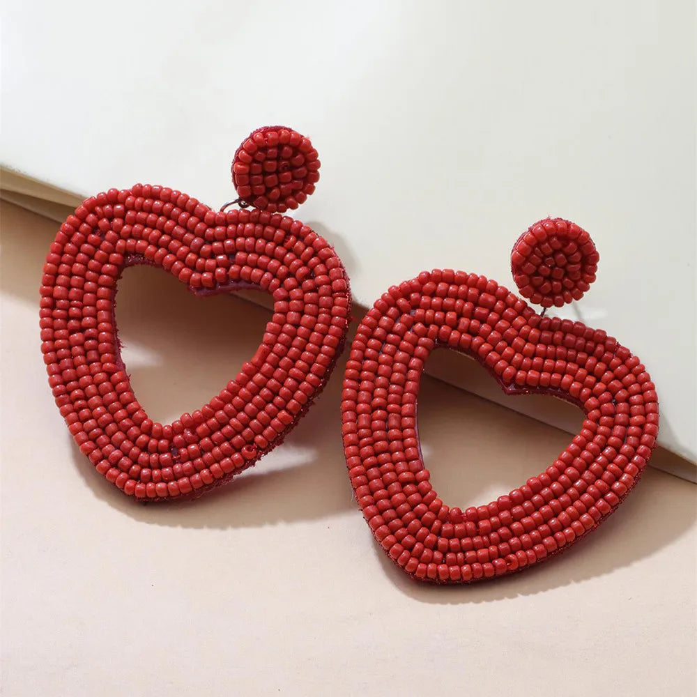 Ethnic Style Heart Beaded Earrings