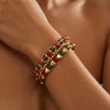 Holiday Red And Green Round Beaded Bracelets With Candy Cane And Snowflake Charms Handmade Alloy Heart Colorblock Unisex Fashion Wristbands