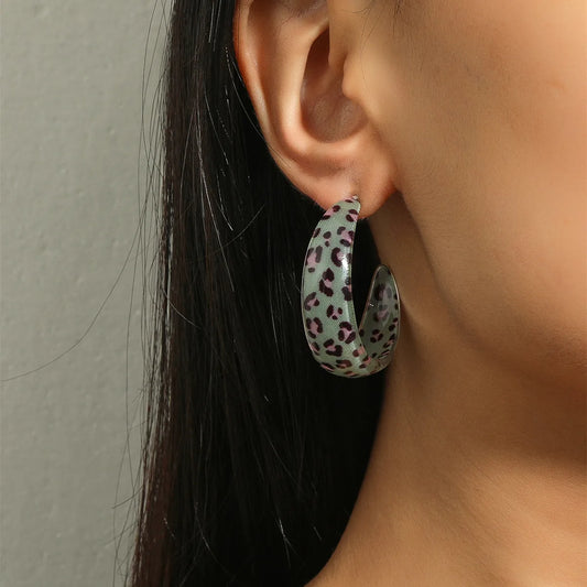 Holiday Style 925 Silver Needle Hypoallergenic Resin Leopard Print Earrings