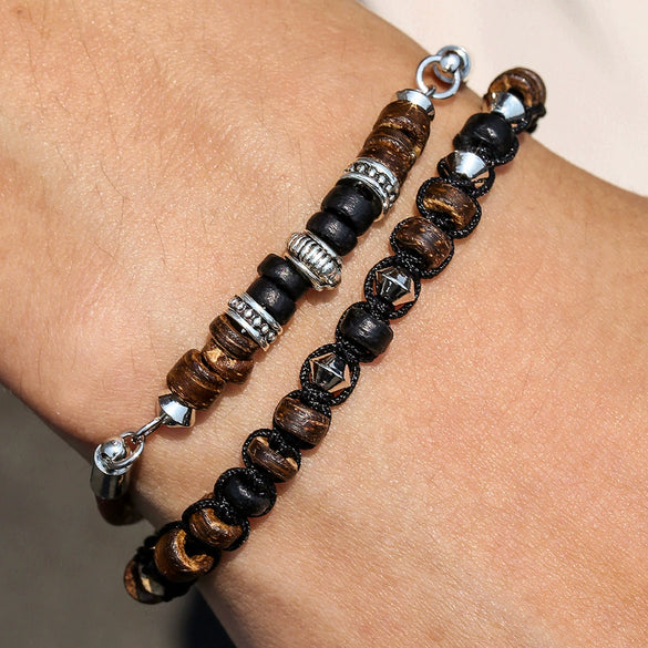 Holiday Style Stacked Beaded Woven Stretch Bracelet Handmade With Cotton Thread Stone Alloy Geometric Pattern