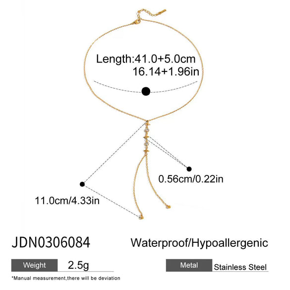 Holiday Style Zircon Fourpointed Star Yshaped Stainless Steel Chain Necklace With Electroplating For Women