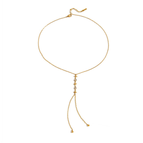 Holiday Style Zircon Fourpointed Star Yshaped Stainless Steel Chain Necklace With Electroplating For Women
