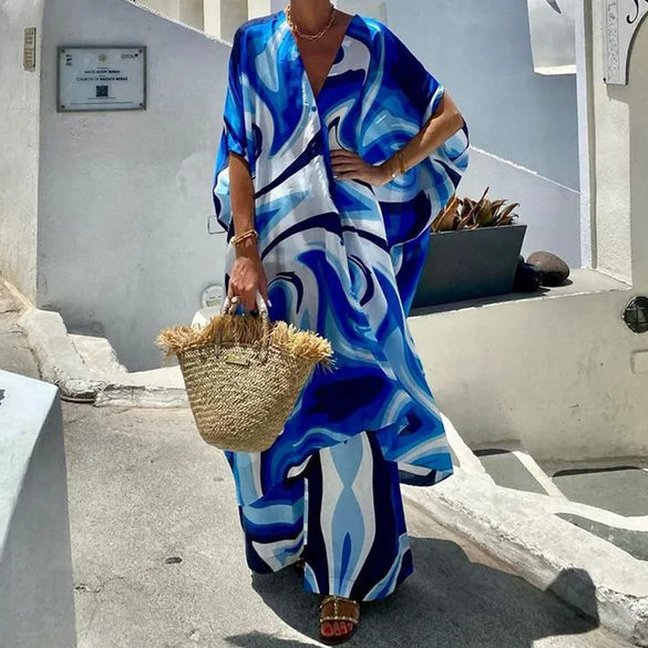 Holiday Women'S Casual Vacation Color Block 4-Way Stretch Fabric Spandex Polyester Printing Pant Co-Ord Set Pants Sets