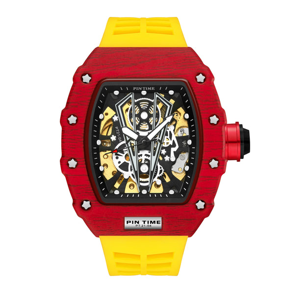 Hollow Automatic Mechanical Men's Watch With Square Dial Silicone Strap Metal Case And Coated Glass Mirror