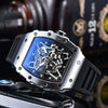 Hollow Barrel Shape Quartz Wrist Watch Fashion Business Style Rubber Strap Stainless Steel Clasp Pointer Display