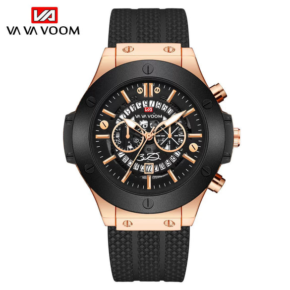 Hollow Calendar Sports Watch For Men Waterproof Silicone Strap Alloy Case Mineral Strengthened Glass Mirror Stainless Steel Clasp Round Dial