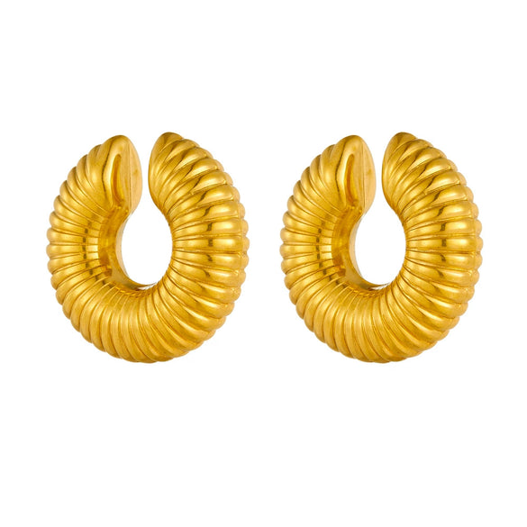 Hollow Ear Clip Titanium Steel Geometric Cartoon Style Vacuum Electroplated In Furnace