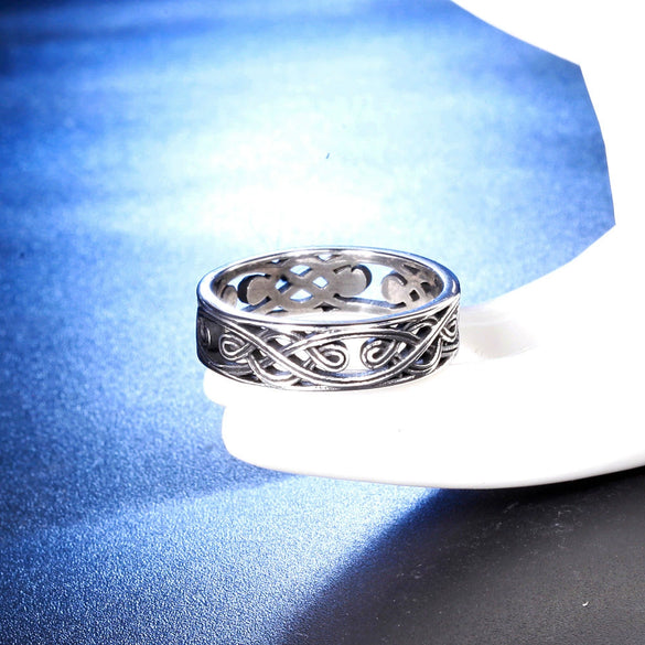 Hollow Geometric Pattern Stainless Steel Ring With Oiled Finish For Men And Women