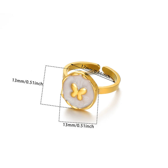 Hollow Geometric Stainless Steel Flower Ring 18K Gold Plated