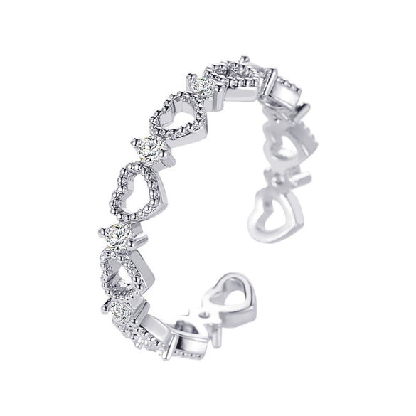 Hollow Heart Opening Ring For Children Copper With Diamond Design