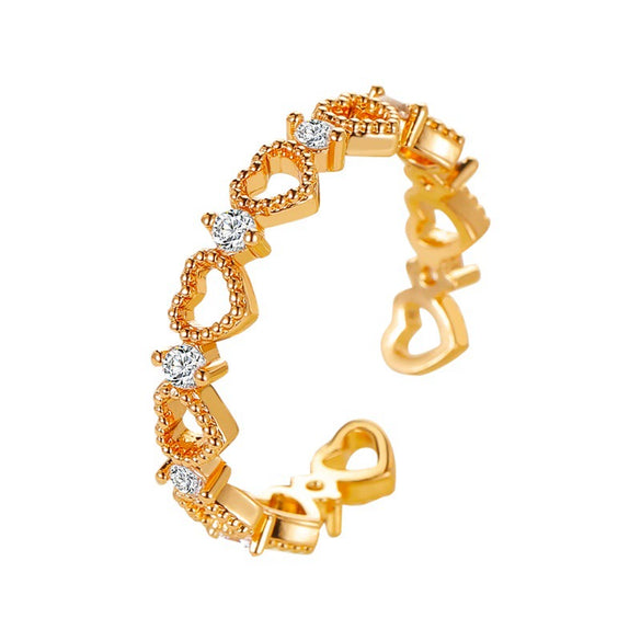 Hollow Heart Opening Ring For Children Copper With Diamond Design