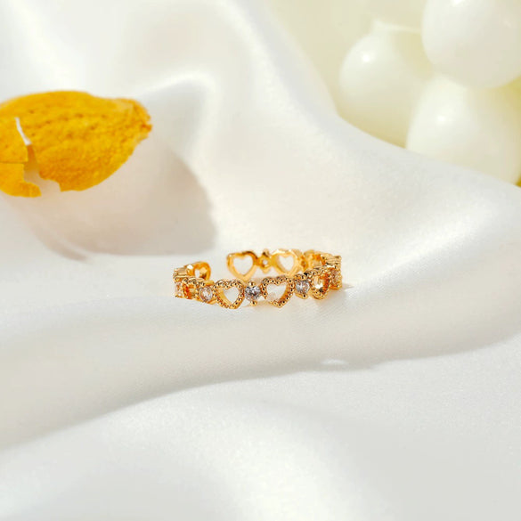 Hollow Heart Opening Ring For Children Copper With Diamond Design