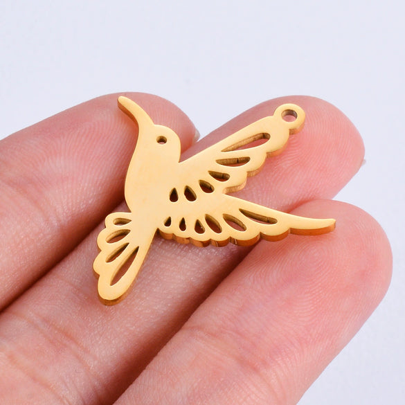 Hollow Hummingbird Stainless Steel Animal Pendant Doublesided Polished Electroplated Diy Jewelry Accessories