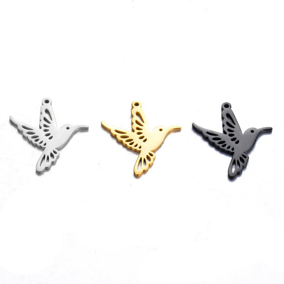 Hollow Hummingbird Stainless Steel Animal Pendant Doublesided Polished Electroplated Diy Jewelry Accessories