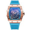 Hollow Imitation Mechanical Fashion Sports Student Silicone Quartz Watch For Women With Barrel Shaped Dial And Alloy Case