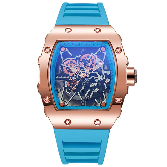 Hollow Imitation Mechanical Fashion Sports Student Silicone Quartz Watch For Women With Barrel Shaped Dial And Alloy Case