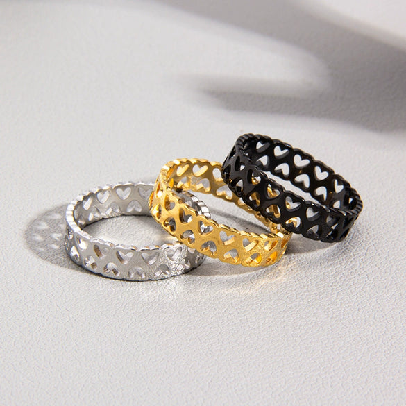 Hollow Love Heart Titanium Steel Ring For Men And Women Couple Rings Electroplated Hand Jewelry