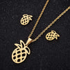 Hollow Pineapple Fruit Jewelry Set With Stainless Steel Necklace And Matching Earrings Electroplated Women's Accessories
