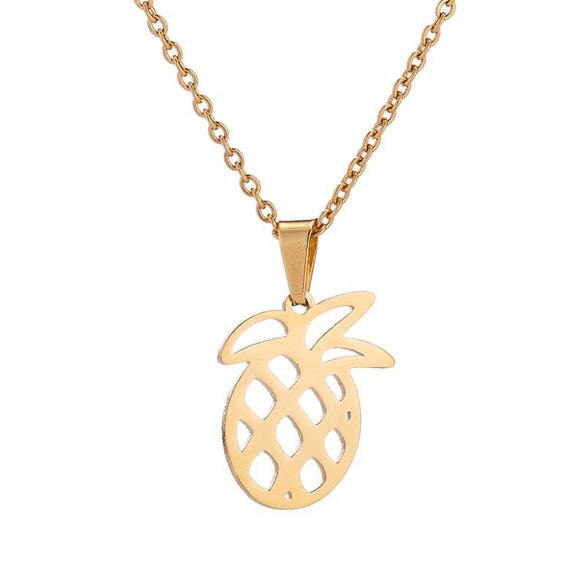 Hollow Pineapple Fruit Jewelry Set With Stainless Steel Necklace And Matching Earrings Electroplated Women's Accessories