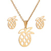 Hollow Pineapple Fruit Jewelry Set With Stainless Steel Necklace And Matching Earrings Electroplated Women's Accessories