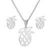 Hollow Pineapple Fruit Jewelry Set With Stainless Steel Necklace And Matching Earrings Electroplated Women's Accessories