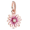Hollow Pink Beaded Daisy Pendant Metal Jewelry Accessories With Electroplating And Totem Pattern For Female Diy Bracelet