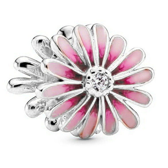 Hollow Pink Beaded Daisy Pendant Metal Jewelry Accessories With Electroplating And Totem Pattern For Female Diy Bracelet