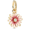 Hollow Pink Beaded Daisy Pendant Metal Jewelry Accessories With Electroplating And Totem Pattern For Female Diy Bracelet