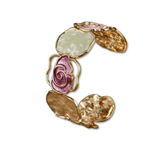 Hollow Rose Opening Ladies Bracelet With Color Painting Oil Metal Material And Original Design Style
