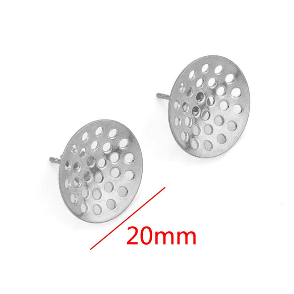 Hollow Round Ear Studs Handmade From Stainless Steel And Titanium Steel With Hirback Pattern And Electroplating Treatment