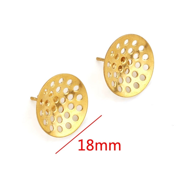 Hollow Round Ear Studs Handmade From Stainless Steel And Titanium Steel With Hirback Pattern And Electroplating Treatment